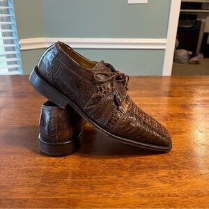 David Eden Dark Brown Crocodile Ostrich Leather Oxfords 10.5
